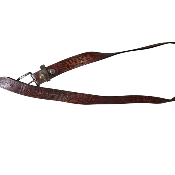 Vintage Western-Style Tooled Leather Belt - Picture 4 of 7